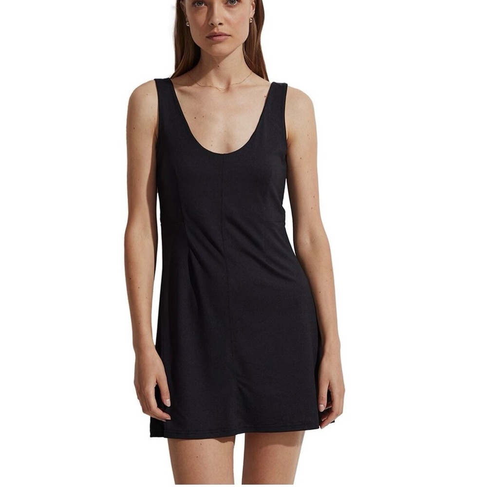 Varley Black Scoop Neck Sleeveless Mini Dress